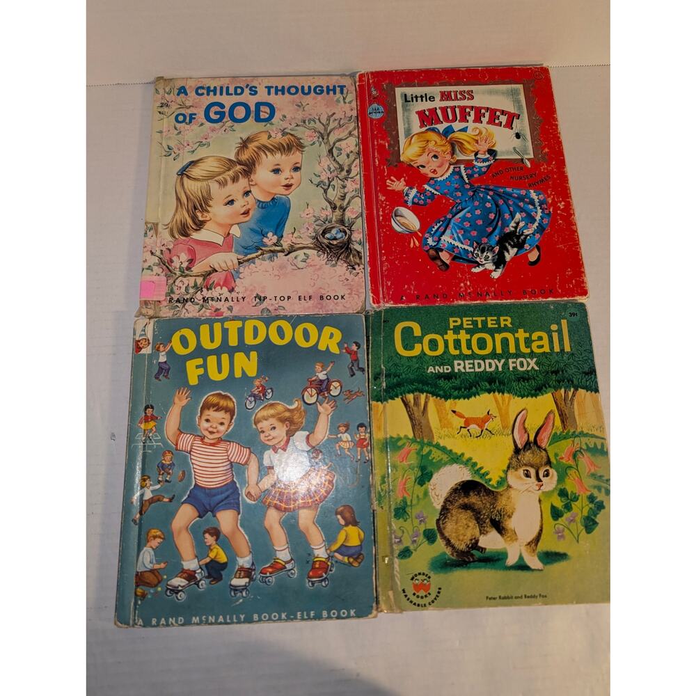 Lot 4 Vintage 1950's Children's Picture Books Wonder Rand McNally Elf